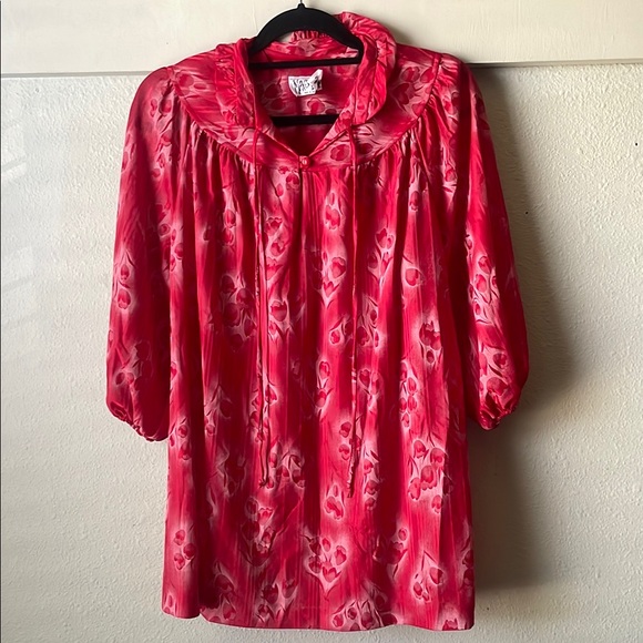 Vintage Max’s Lady sheer red floral balloon sleeve tunic blouse - Picture 1 of 7